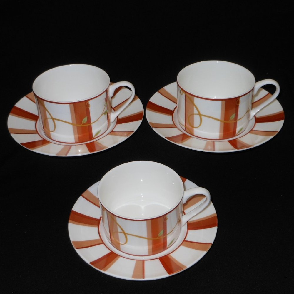 3 sets of tea cup & saucer. Victoria & Beale by Sango 7022 Rosebud